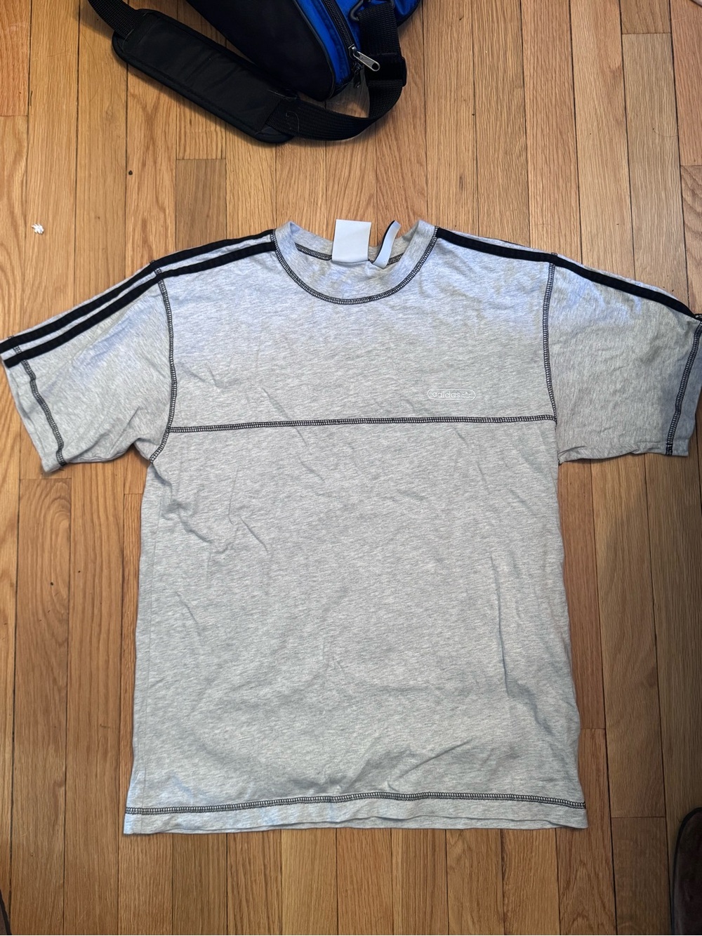 adidas Gray Short-Sleeve Tee with Black Shoulder Stripes